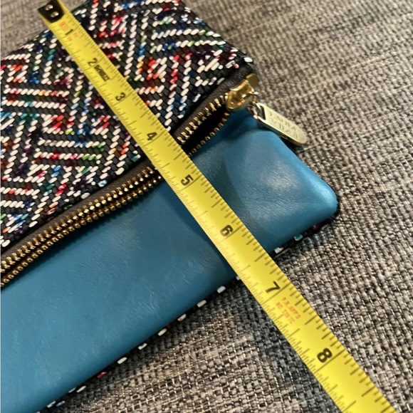 Laudi Vidni Dolce Large Clutch with Chain Shoulder Strap Turquoise Leather EUC - Picture 5 of 8